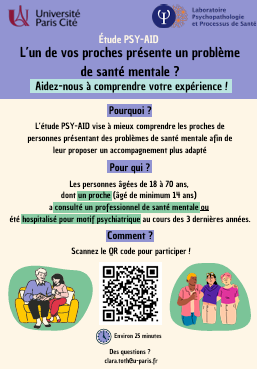 Etude PSY-AID : l'un de vos proches présente un problème en santé mentale ?